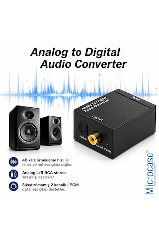 Microcase Analog Ses Dijital Ses Çevirici 48khz Toslink Coaxial Destekli Çevirici Al5751 Siyah