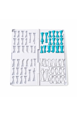 Katlanabilir Mini Satranç Takımı Beyaz & Turkuaz 21 X 21 Cm Taşınabilir Satranç Seti