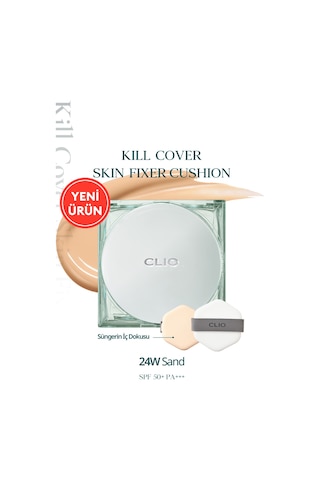 Kalıcı, Mat Cushion Fondöten Clıo Kill Cover Skin Fixer Cushion + Refill 24w Sand Spf50+ Pa+++ 24