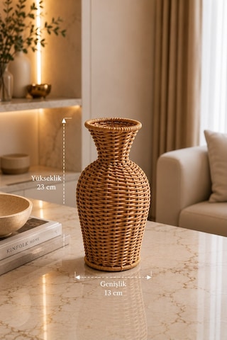 Qerhome Rattan Hasır Dekoratif Vazo - Dekoratif Obje Mln-11430 Ahsap