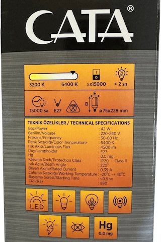 Cata Ct-1152 42w 6400k Beyaz Işık E27 Duylu Led Pervane Ampul 2 Adet