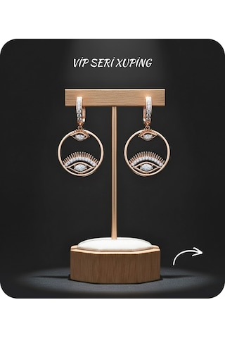 Vip Seri Küpe Xuping Göz Tasarım Taşlı Rose Altın Kaplama 3,5cm Rose Gold