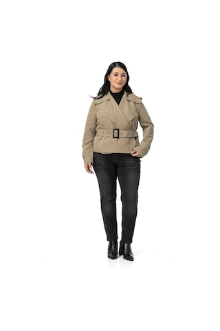 Büyük Beden Mono Yaka Kemerli Astarlı Kısa Çağla Yeşili Trençkot Çağla Yeşili