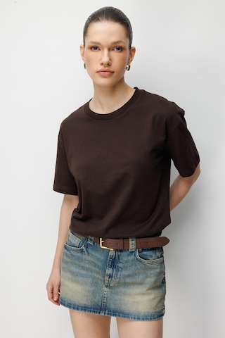 Mixray 4851 Kadın Oversize Fit Bisiklet Yaka Basic T-shirt Kahve Kahverengi