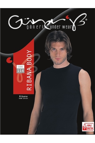 Erkek Siyah Ribana Sıfır Kollu Atlet % 100 Pamuklu Atlet 3 Lü Paket 114-3s Siyah