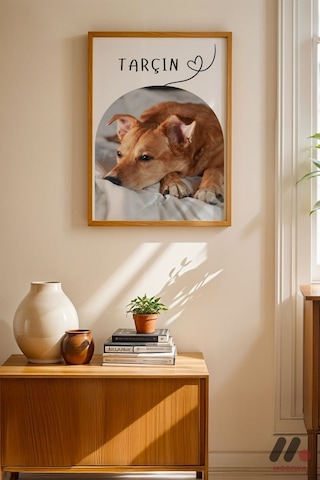 Kişiye Özel İsimli Köpek Posteri, Ahşap Çerçeveli Duvar Tablosu - Sevdiklerinize Özel Hediye