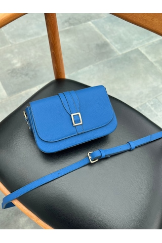 Mft Leather Hakiki Deri Kadın Çanta Viola 1524 Flother Mat Saks Mavi