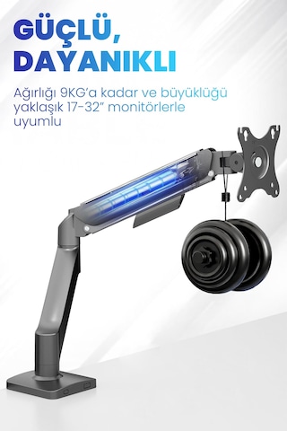 17-32" Tek Kollu Monitör Kolu Vesa Uyumlu Tam Hareketli 9 Kg Taşıma Kapasiteli Monitör Standı