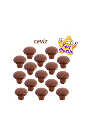 15 Adet Sert Plastik Mantar Düğme Kulp Ceviz Dolap Mobilya Mutfak Dolabı Çekmece Kapak Kulpu Kulbu