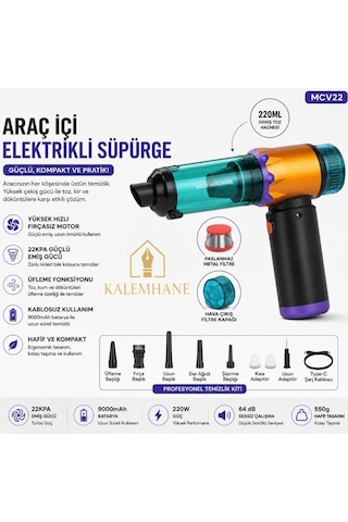 Kalemhane 22 000kpa Dijital Hızlı Şarj Oto Süpürge 220 Ml