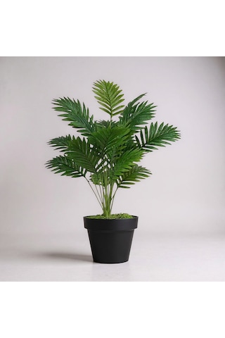 Yapay 90 Cm 20 Yaprak Mini Afrika Palmiyesi Siyah Plastik Saksı Yeşil