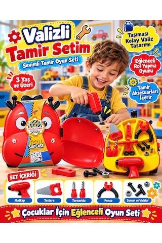 Oyuncak Çekçek Valizli Aksesuarlı Makyaj Doktor Tamir Set Taşınabilir Tekerlekli Renkli Çantalı Bavul Güzellik Eğitici Meslek Seti 50x25 Cm Çok Renklii