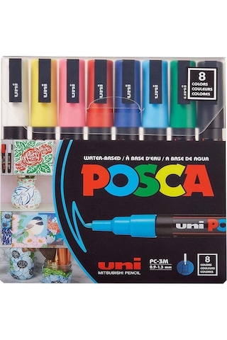 Uni-ball Posca Pc-3m Su Bazlı Boyama Markörü 8'li Ana Renkler 0.9 - 1.3 MM