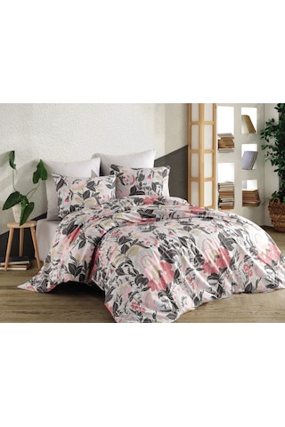 Yonca Tek Kişilik Nevresim Seti %100 Pamuk Gri & Pembe 3 Parça 160x220 Çarşafsız