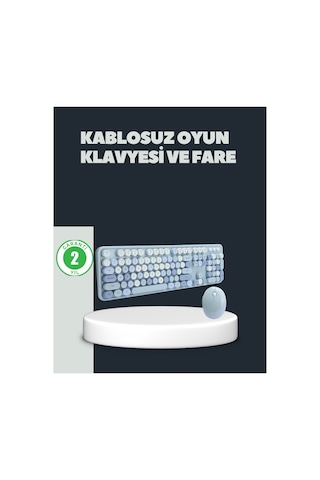 Retro Daktilo Stilli Kablosuz Klavye Mouse Seti Sessiz Ve Şık - Hs08371023-1952 Renkli