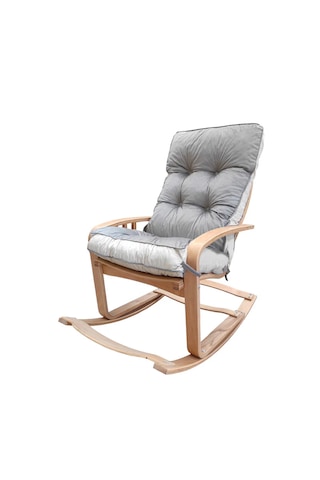 Şehzade Ahşap Gri/Krem Renkli Sallanan Sandalye - Çift Renk Dinlenme Koltuğu