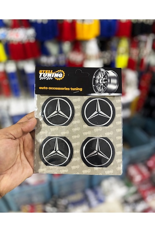 Universal Araç Uyumlu, Merceds Jant Göbeği Arması, Sticker 4'lü Set 60mm Gümüş