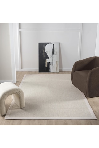 Mariesse Home Bordürlü Hasır Dokulu Sisal Salon Mutfak Koridor Kesme Yolluk Dokuma Makine Halısı Tekbördürlüsisal 664kremkrem