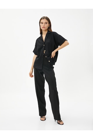 Koton Crop Gömlek Cep Detaylı Kısa Kollu Siyah 3sak60058cw Siyah