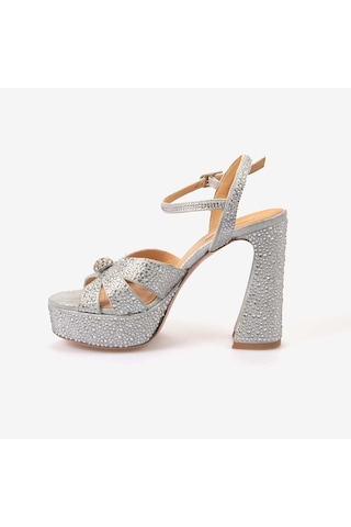Hawen Angels Kadın Saten 12,5 Cm Platform Topuklu Taşlı Gece & Abiye Ayakkabı 380-75 Gümüş
