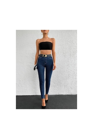 Kene Jeans Rahat Kalıp Lacivert Dar Paça Cepsiz Skinny Fit Jeans Lacivert