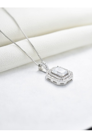 Brezza Lusso Jewelry Pırlanta Model Baget Taşlı Attractive Gümüş Kadın Kolye Gümüş 45 Cm 45 Cm