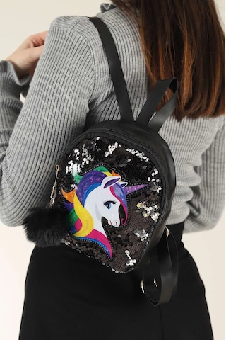 Daj Company Işıklı Pullu Unicorn Figürlü Renkli Kız Çocuk Sırt Çantası Siyah
