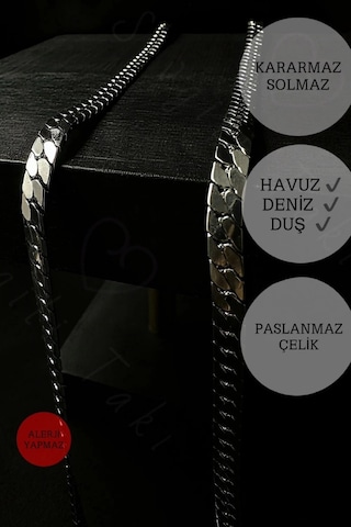 Snake Zincir Model Çelik Zincir Kolye Bileklik Seti Vega Serisi Silver