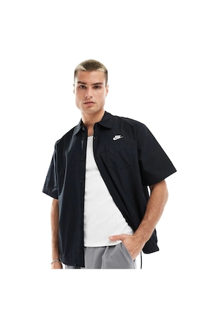 Nike Club Woven Loose Fit Short Sleeve Shirt İn Black Erkek Bol Kesim Dokuma Kısa Kollu Spor Gömlek Siyah Siyah