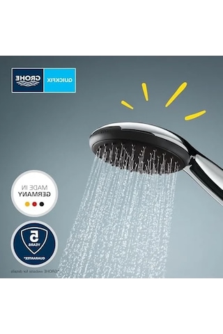 Grohe Vitalio Start 110 El Duşu, 3 Akışlı Masaj, Yağmur & Jet , Smartswitch, 110mm Yuvarlak Duş Başlığı, Silikon Halka, Kireç Önleyici Sistem, Krom, 26031001 6998