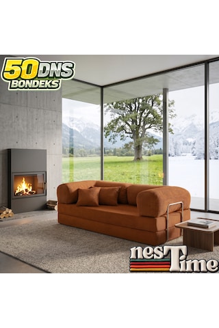 Nestime 200x100 Comfortnest Kanepe / Aktivite Koltuğu / Yatak 50 Dns Dayanıklı Orta Sert Sünger, Çıkarılabilir Kılıf, Pati Dostu Fitilli Kadife Kumaş Kiremit