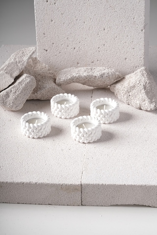 4 Lü Tealight Hasır Mumluk Ev Dekorasyonu Beyaz
