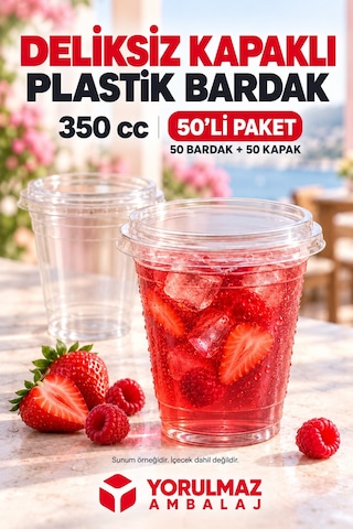 350 Cc Deliksiz Kapaklı Sızdırmaz Pet Bardak 50'li 40