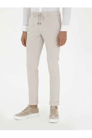 Cacharel Bej Slim Fit Beli Bağcıklı Kanvas Pantolon