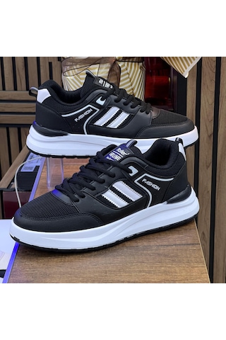 Erkek Anorak Fuspetli Spor Ayakkabı - Siyah Beyaz-701 Siyah - Beyaz