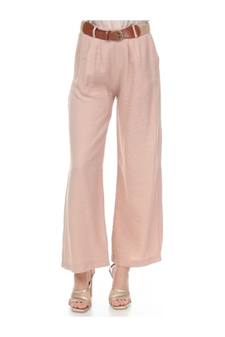 Bluence Beli Kemerli Bol Paça Pembe Pantolon Açık Pembe