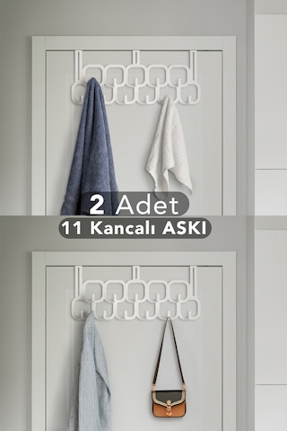2 Adet 11 Kancalı Çok Amaçlı Kapı Arkası Askısı Pratik Askılık Kapı Askısı Tüm Kapılar İle Uyumlu Beyaz