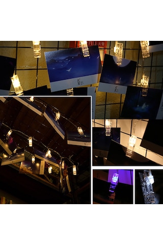 Ximistore9 Mavi 20 Led Fotoğraf Klipsli Pilli Işık Zinciri - Ev İçi Bayram Dekorasyonu Noel Ağacı Işıklı Zincir