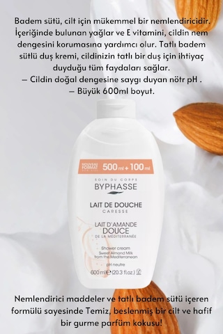 Byphasse Caresse Tatlı Badem Sütlü Kremli Duş Jeli 600 ML