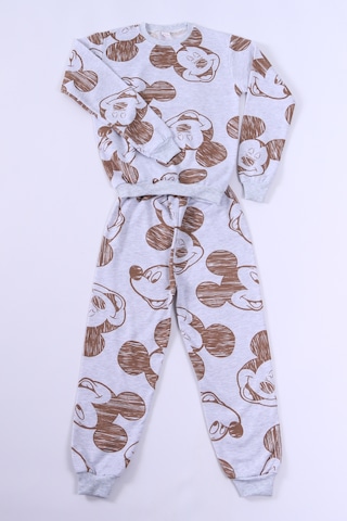 Hçm Erkek Çocuk Pijama Takımı Şardonlu Mickey Mouse Baskılı Ribanalı E27 Gri