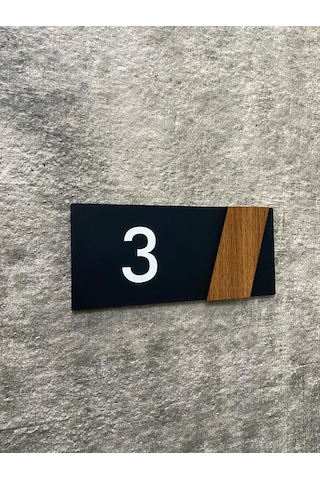 Side Serisi Siyah Mat Pleksi Üstü Ahşap Dekor Kapı Numarası Folyo