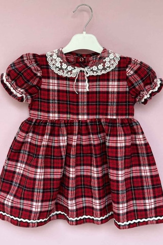 Bebe Yaka Su Taşı Detaylı Ekose Tasarım Kız Çocuk Bebek Elbise 001