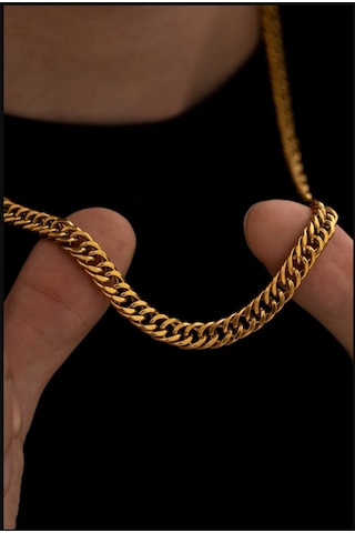 Osmanlı Gümüş Gurmet Model 7 MM Gold Erkek Çelik Kolye Altın