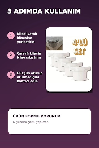4'lü Beyaz Plastik Yatak Çarşaf Sabitleyici Klips Seti .