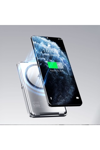 Lenyes PW038D 20W 5000 mAh 15 W Ultra İnce Standlı Wireless Powerbank Gümüş