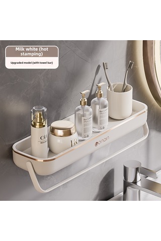 Reedark Duvarlı Depolama Rafı: Banyo/ Mutfak İçin Delme Yok Kurulum, Havlu & Kozmetik Saklama, Dayanıklı Malzeme, Toptan Satış Süt Beyaz Altın Baskı, Çubuklu Diğer