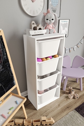 %100 Mdf - Large Mono 4 Büyük Sepetli Oyuncak Dolabı Beyaz