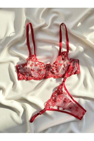 La Linaa Valentina Kadın Kalpli Bralet Takım-kırmızı Kırmızı