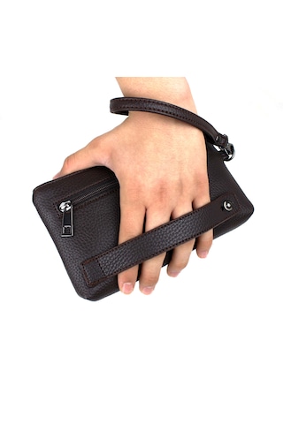 Erkek Kahverengi Bileklik Kemerli Ince Portföy El Çantası Kahverengi