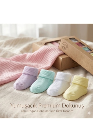 Yenidoğan Premium Hediye Seti Müslin Örtü & Bebek Çorap Kutulu Set Açık Pembe